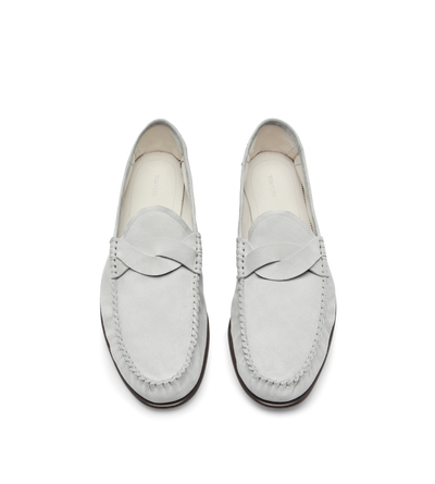 TOM FORD LEATHER OFF WHITE SUEDE TWISTED BAND RIPLEY LOAFER