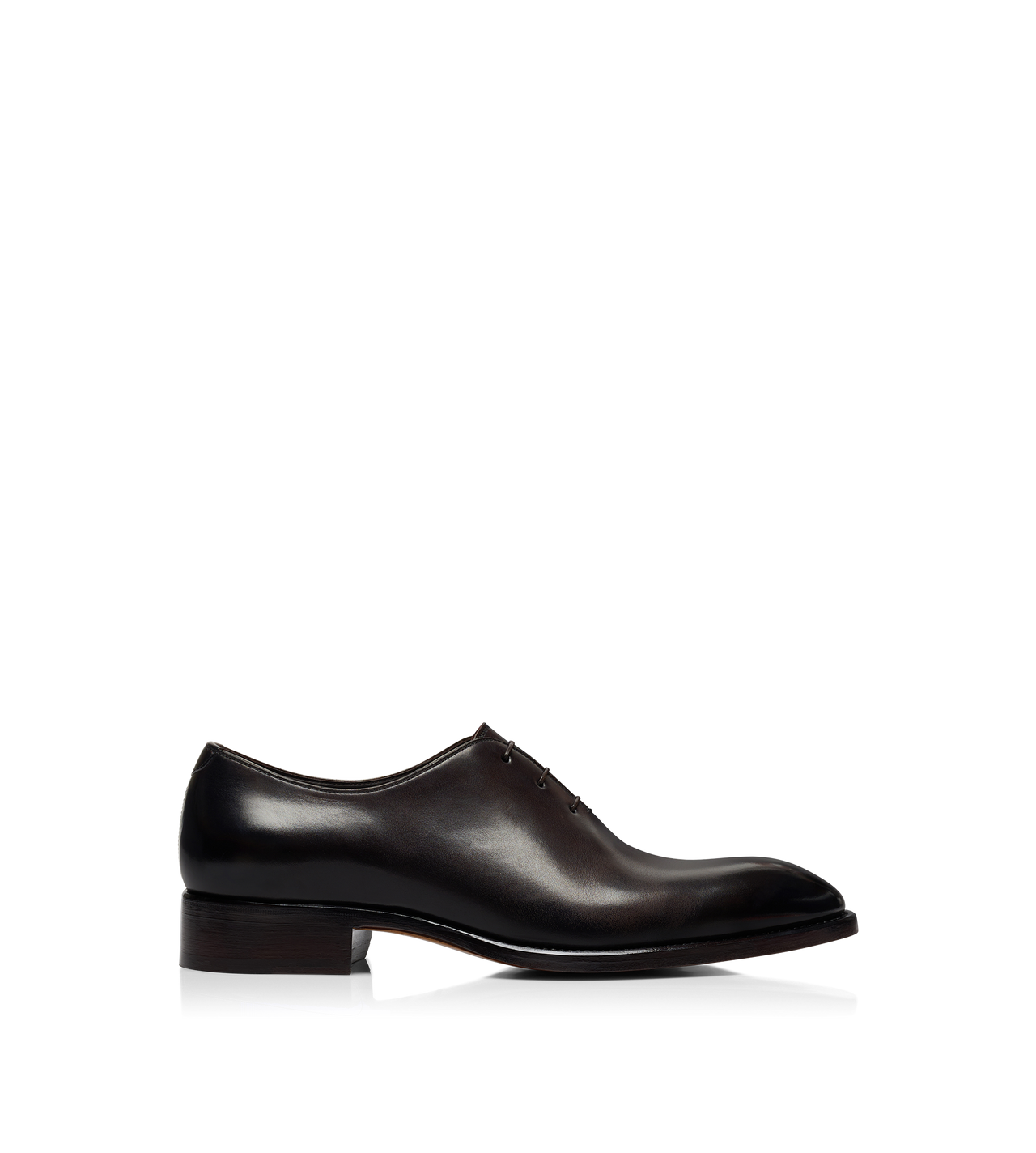 TOM FORD LEATHER EBONY BURNISHED LEATHER WHOLE CUT LACE UP