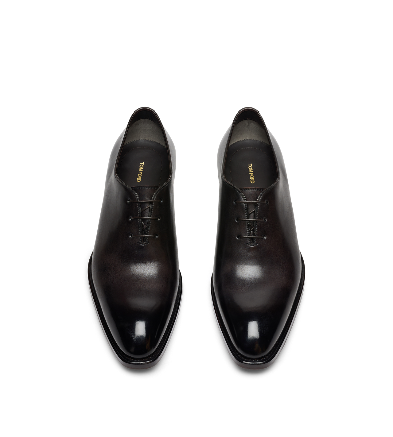 TOM FORD LEATHER EBONY BURNISHED LEATHER WHOLE CUT LACE UP