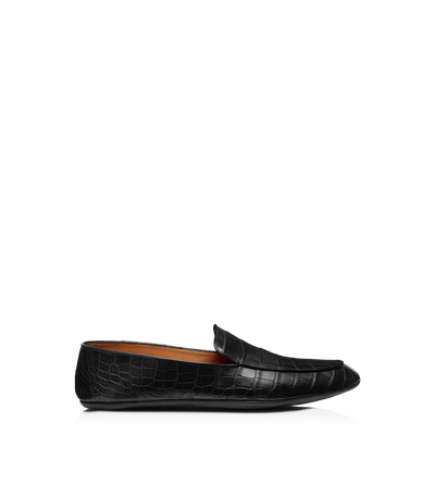 TOM FORD ALLIGATOR BLACK SLIPPER IN ALLIGATORE OPACO