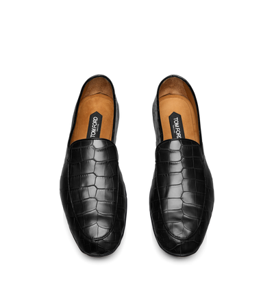TOM FORD ALLIGATOR BLACK SLIPPER IN ALLIGATORE OPACO