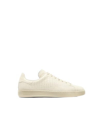 TOM FORD LEATHER IVORY + CREAM PRINTED ALLIGATOR WARWICK SNEAKER