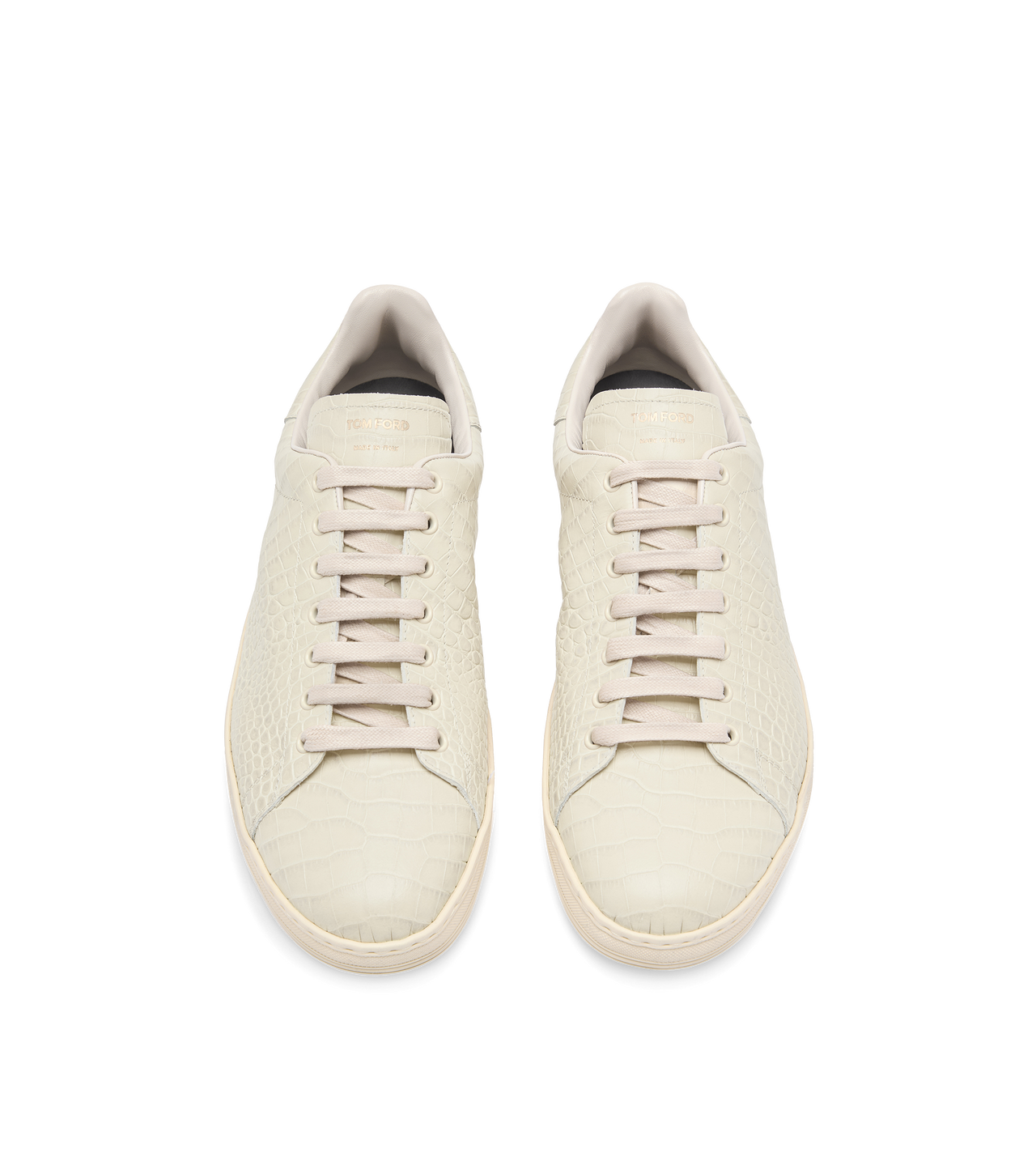 TOM FORD LEATHER IVORY + CREAM PRINTED ALLIGATOR WARWICK SNEAKER