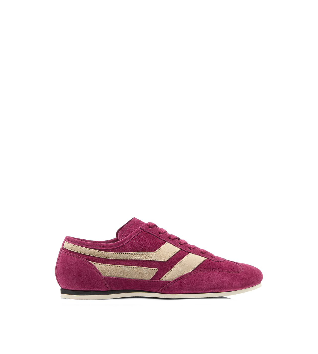 TOM FORD LEATHER BERRY/BISCUIT + WHITE PERFORATED SUEDE BROOK SNEAKER