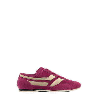 TOM FORD LEATHER BERRY/BISCUIT + WHITE PERFORATED SUEDE BROOK SNEAKER