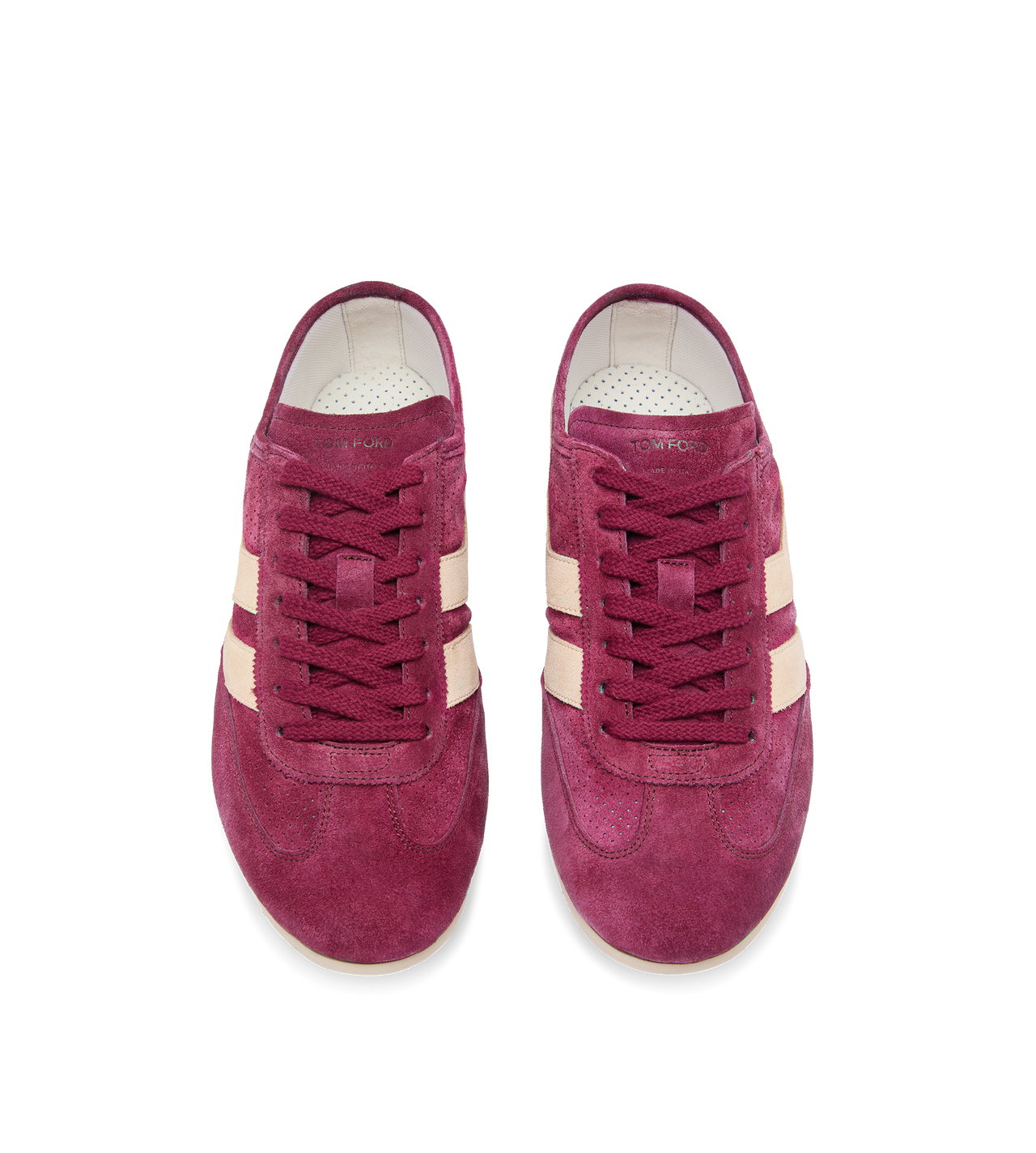 TOM FORD LEATHER BERRY/BISCUIT + WHITE PERFORATED SUEDE BROOK SNEAKER