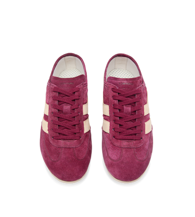 TOM FORD LEATHER BERRY/BISCUIT + WHITE PERFORATED SUEDE BROOK SNEAKER