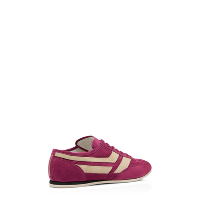 TOM FORD LEATHER BERRY/BISCUIT + WHITE PERFORATED SUEDE BROOK SNEAKER