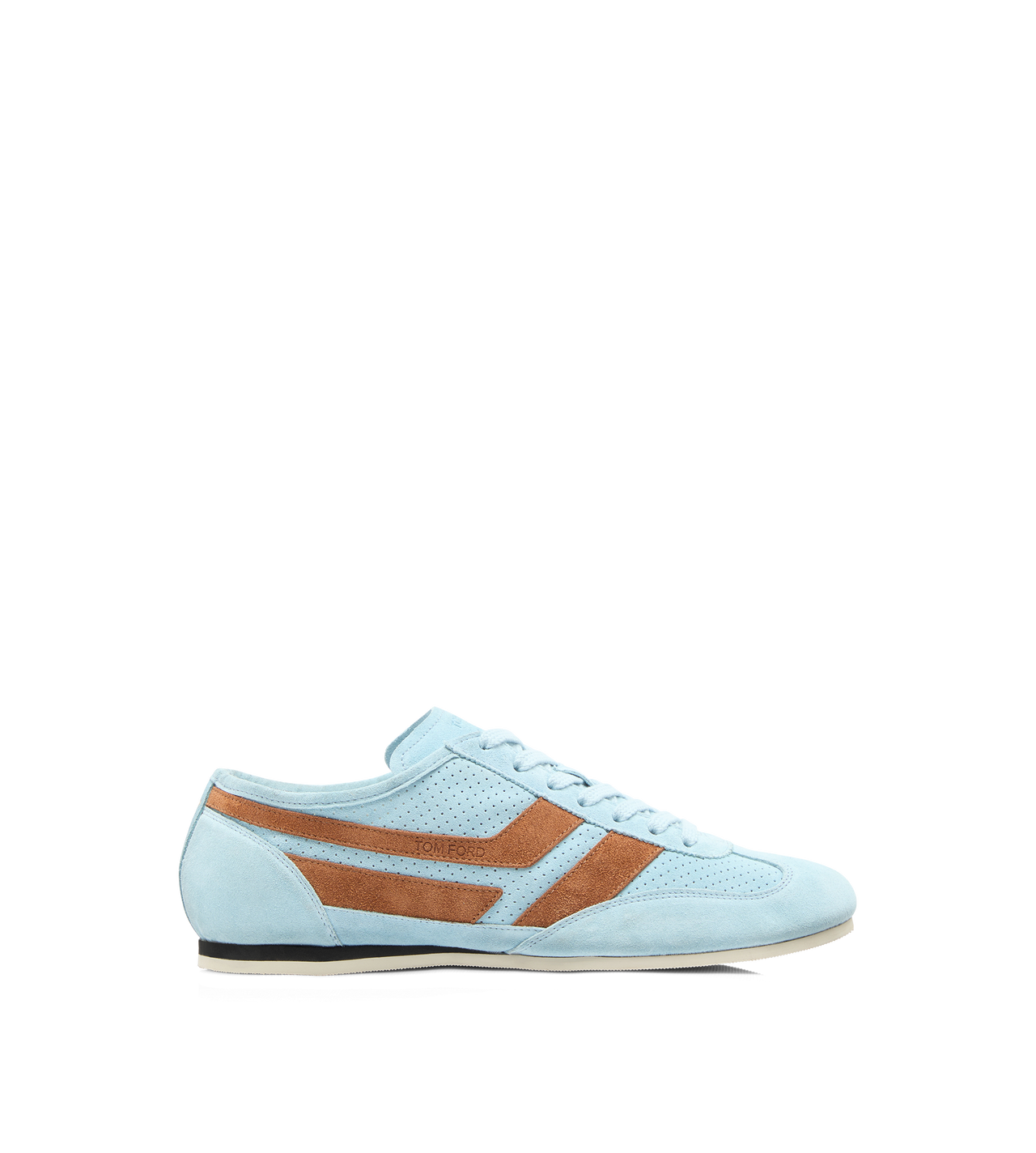 TOM FORD LEATHER LIGHT BLUE/RUST + WHITE PERFORATED SUEDE BROOK SNEAKER