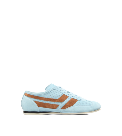 TOM FORD LEATHER LIGHT BLUE/RUST + WHITE PERFORATED SUEDE BROOK SNEAKER