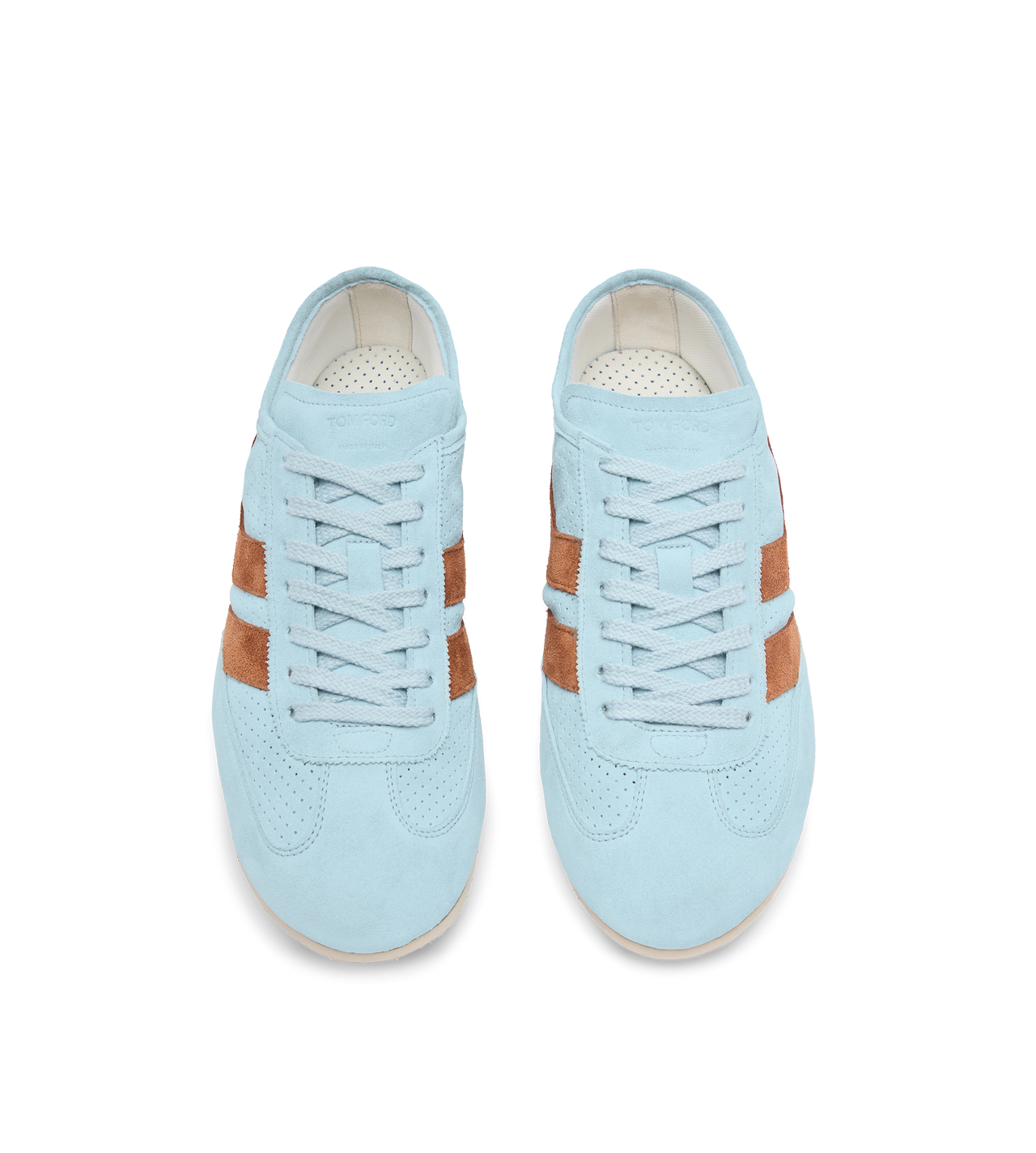 TOM FORD LEATHER LIGHT BLUE/RUST + WHITE PERFORATED SUEDE BROOK SNEAKER
