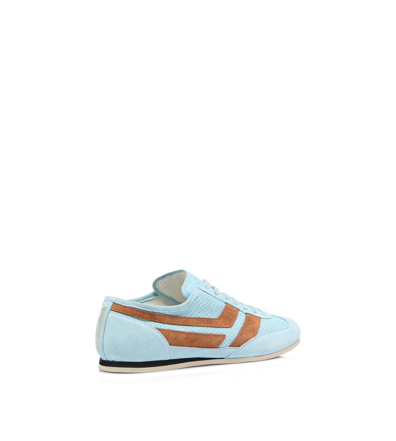 TOM FORD LEATHER LIGHT BLUE/RUST + WHITE PERFORATED SUEDE BROOK SNEAKER