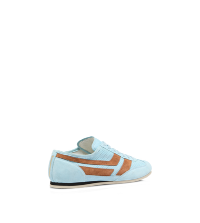 TOM FORD LEATHER LIGHT BLUE/RUST + WHITE PERFORATED SUEDE BROOK SNEAKER