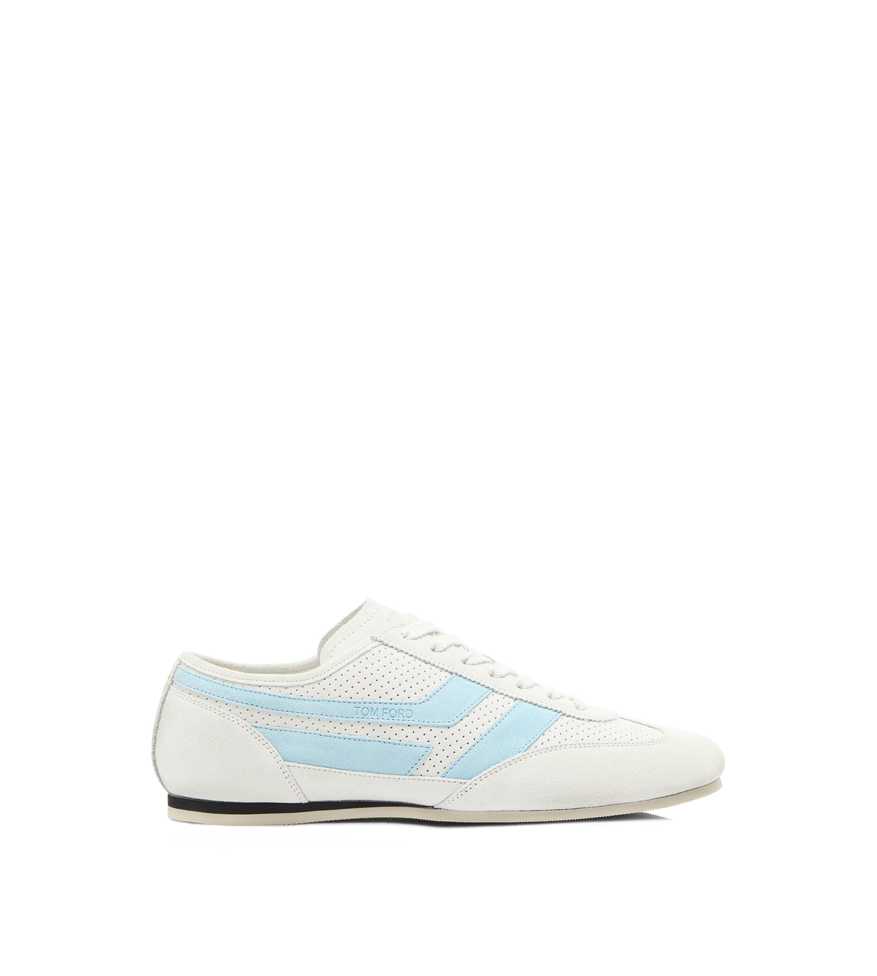 TOM FORD LEATHER CREAM/LIGHT BLUE + WHITE PERFORATED SUEDE BROOK SNEAKER