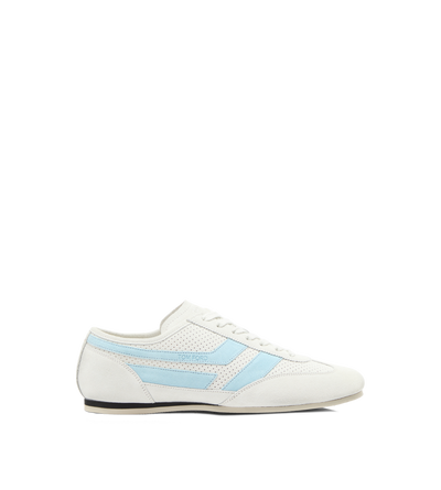TOM FORD LEATHER CREAM/LIGHT BLUE + WHITE PERFORATED SUEDE BROOK SNEAKER