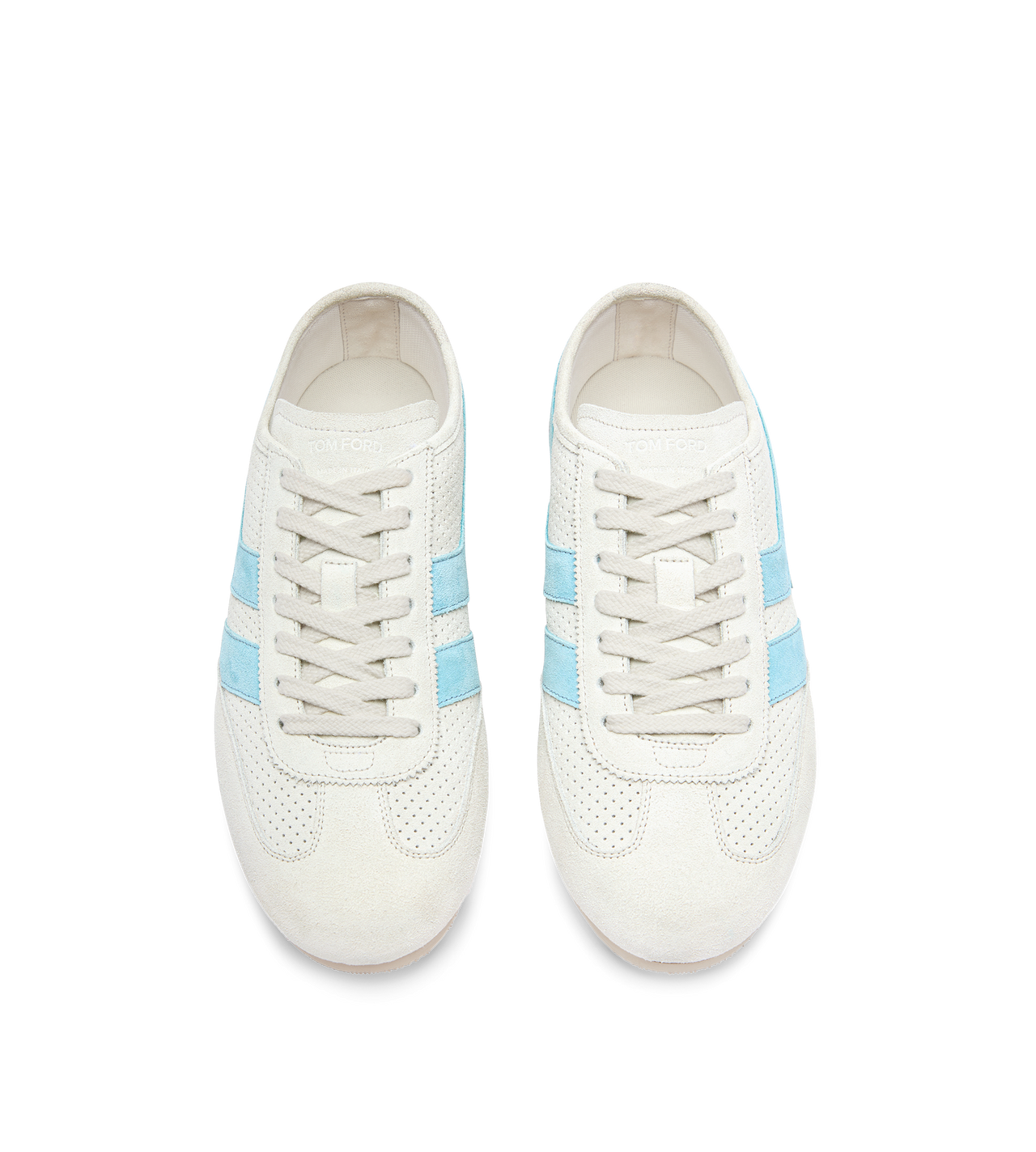 TOM FORD LEATHER CREAM/LIGHT BLUE + WHITE PERFORATED SUEDE BROOK SNEAKER