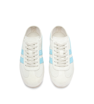 TOM FORD LEATHER CREAM/LIGHT BLUE + WHITE PERFORATED SUEDE BROOK SNEAKER
