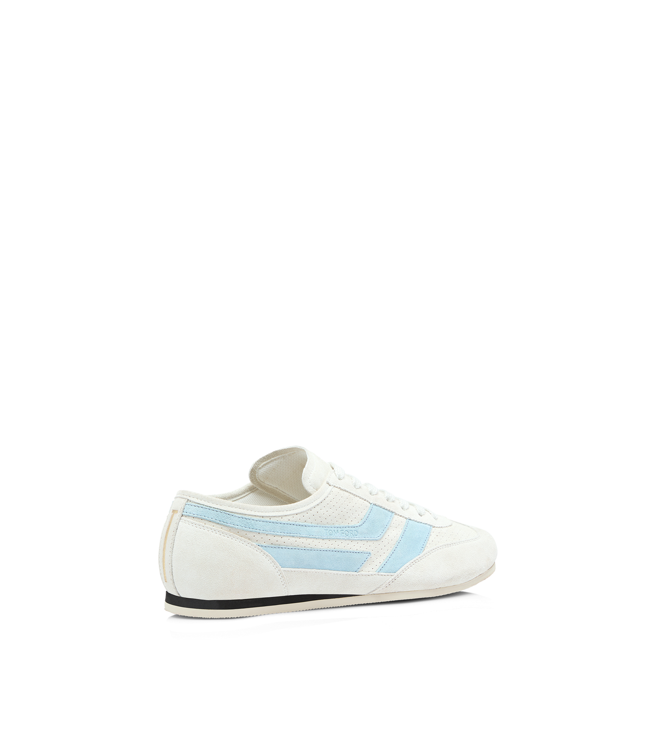 TOM FORD LEATHER CREAM/LIGHT BLUE + WHITE PERFORATED SUEDE BROOK SNEAKER