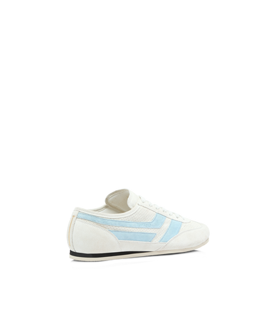 TOM FORD LEATHER CREAM/LIGHT BLUE + WHITE PERFORATED SUEDE BROOK SNEAKER