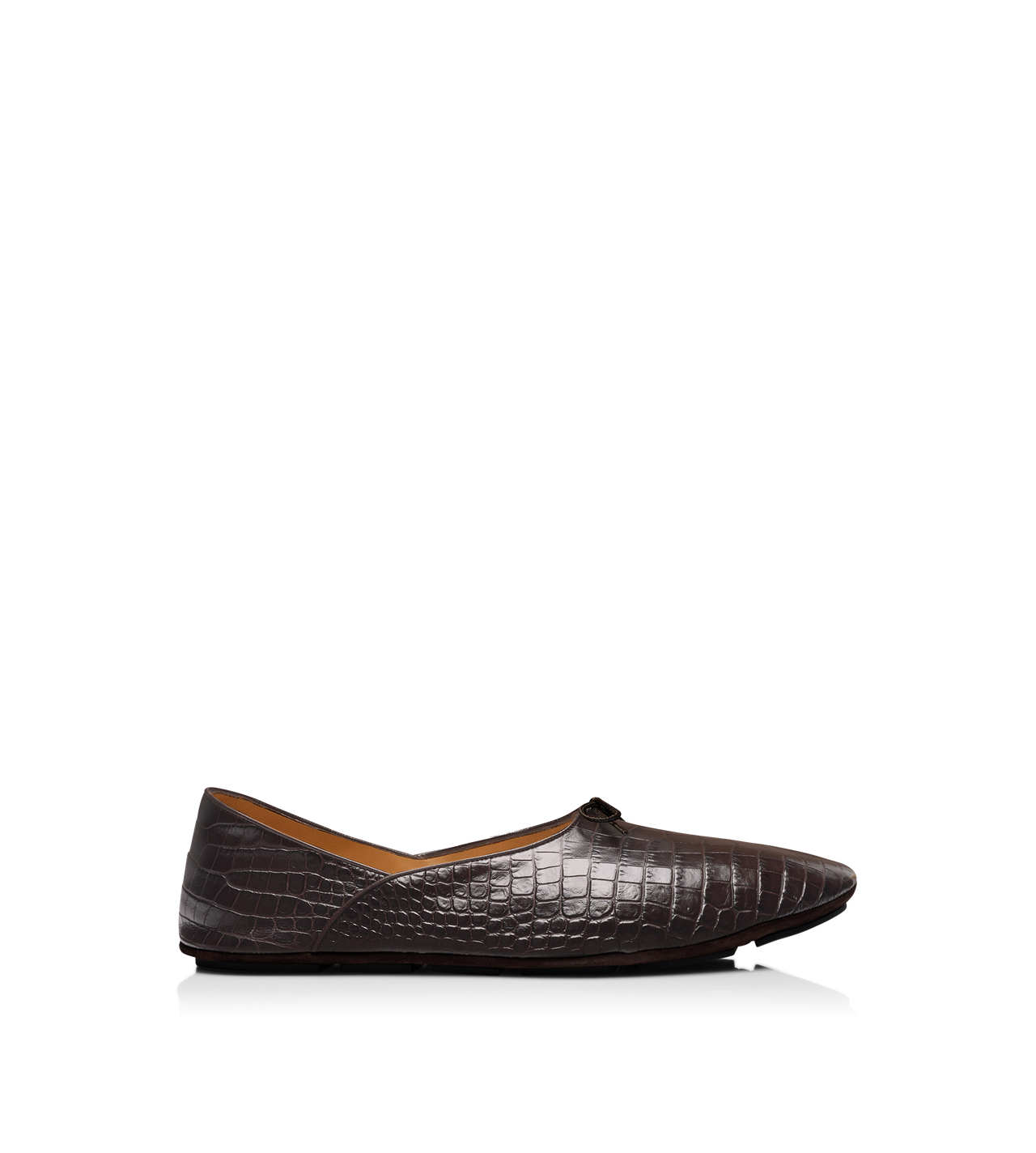 TOM FORD LEATHER ESPRESSO PRINTED ALLIGATOR RUDOLF BALLET SHOE
