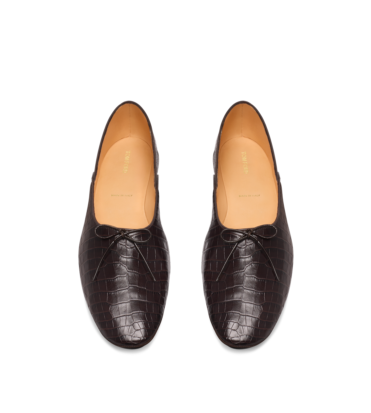 TOM FORD LEATHER ESPRESSO PRINTED ALLIGATOR RUDOLF BALLET SHOE
