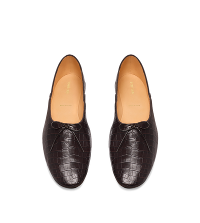 TOM FORD LEATHER ESPRESSO PRINTED ALLIGATOR RUDOLF BALLET SHOE