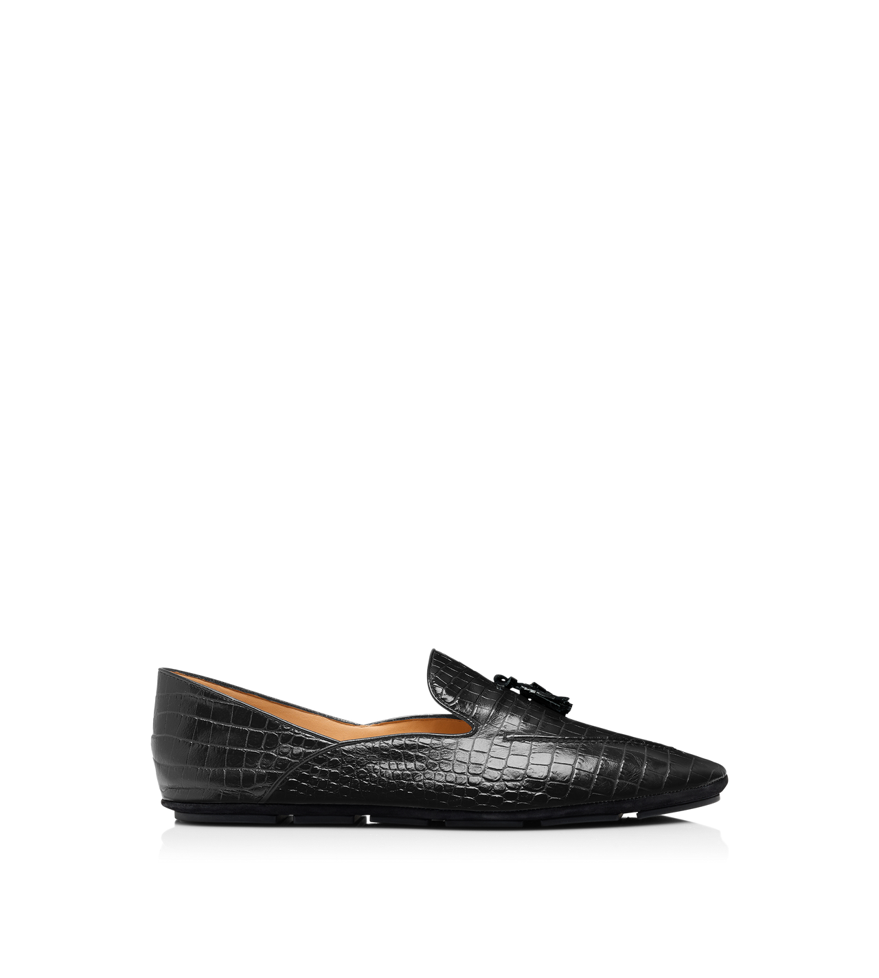 TOM FORD LEATHER BLACK PANTOUFLE LUCAS &Agrave; PAMPILLES EN ALLIGATOR IMPRIM&Eacute;