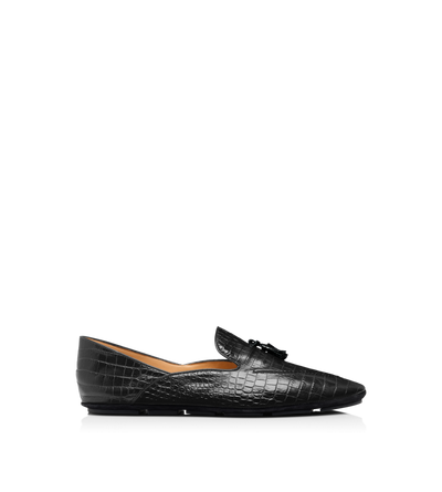 TOM FORD LEATHER BLACK PANTOUFLE LUCAS &Agrave; PAMPILLES EN ALLIGATOR IMPRIM&Eacute;