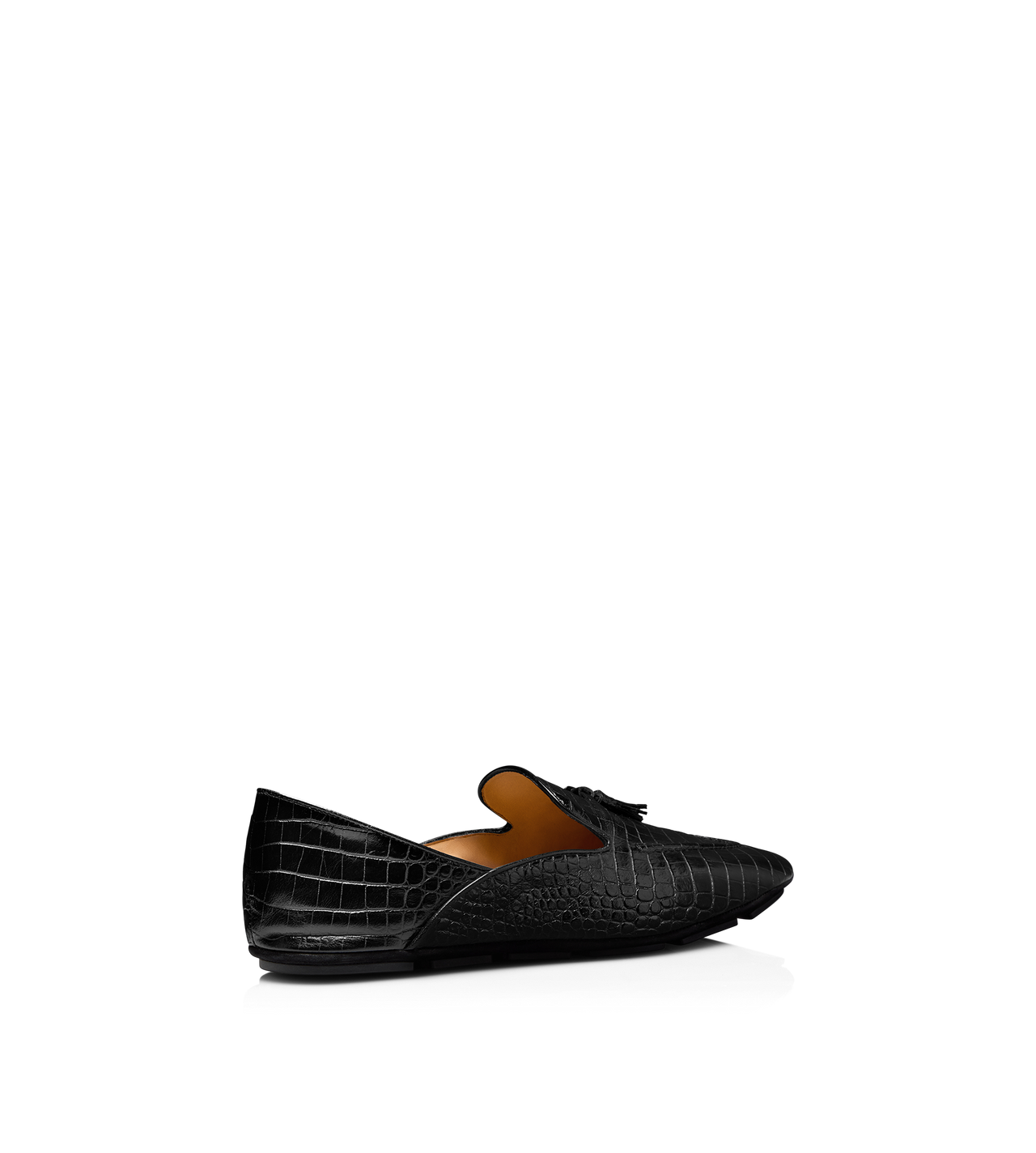 TOM FORD LEATHER BLACK PANTOUFLE LUCAS &Agrave; PAMPILLES EN ALLIGATOR IMPRIM&Eacute;