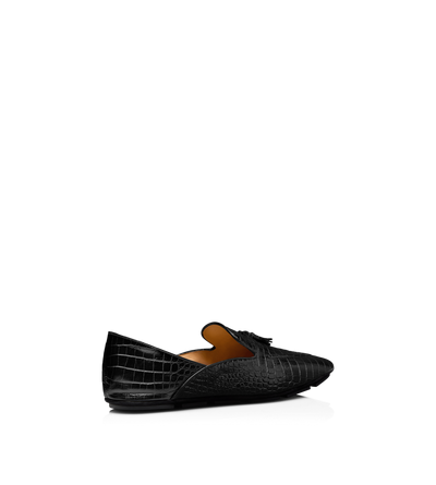 TOM FORD LEATHER BLACK PANTOUFLE LUCAS &Agrave; PAMPILLES EN ALLIGATOR IMPRIM&Eacute;