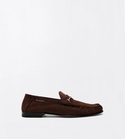 TOM FORD LEATHER WALNUT SUEDE DOUBLE T HARDWARE RIPLEY LOAFER
