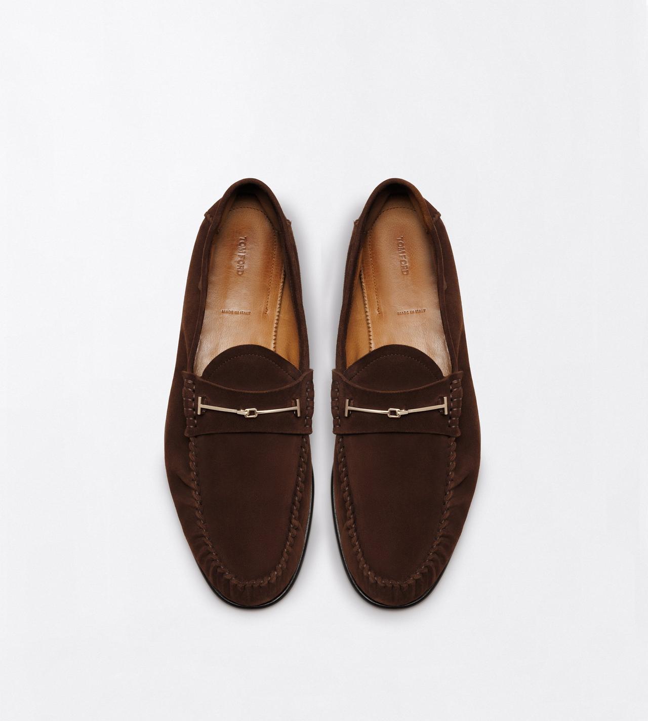 TOM FORD LEATHER WALNUT SUEDE DOUBLE T HARDWARE RIPLEY LOAFER