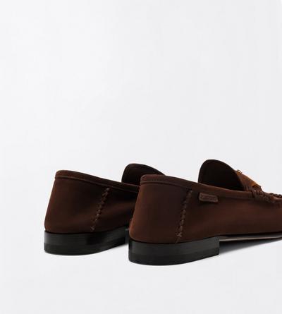 TOM FORD LEATHER WALNUT SUEDE DOUBLE T HARDWARE RIPLEY LOAFER