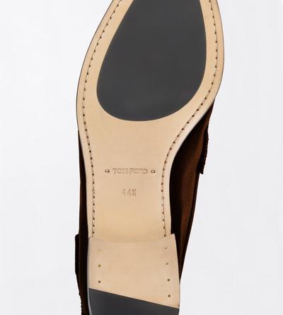 TOM FORD LEATHER WALNUT SUEDE DOUBLE T HARDWARE RIPLEY LOAFER