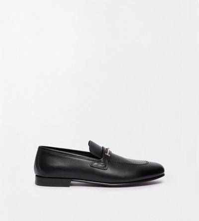 TOM FORD LEATHER BLACK BURNISHED LEATHER DOUBLE T HARDWARE GIGI LOAFER