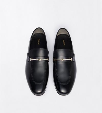 TOM FORD LEATHER BLACK BURNISHED LEATHER DOUBLE T HARDWARE GIGI LOAFER