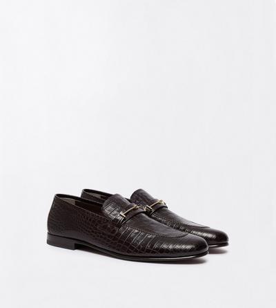 TOM FORD LEATHER ESPRESSO SOFT PRINTED ALLIGATOR DOUBLE T HARDWARE GIGI LOAFER