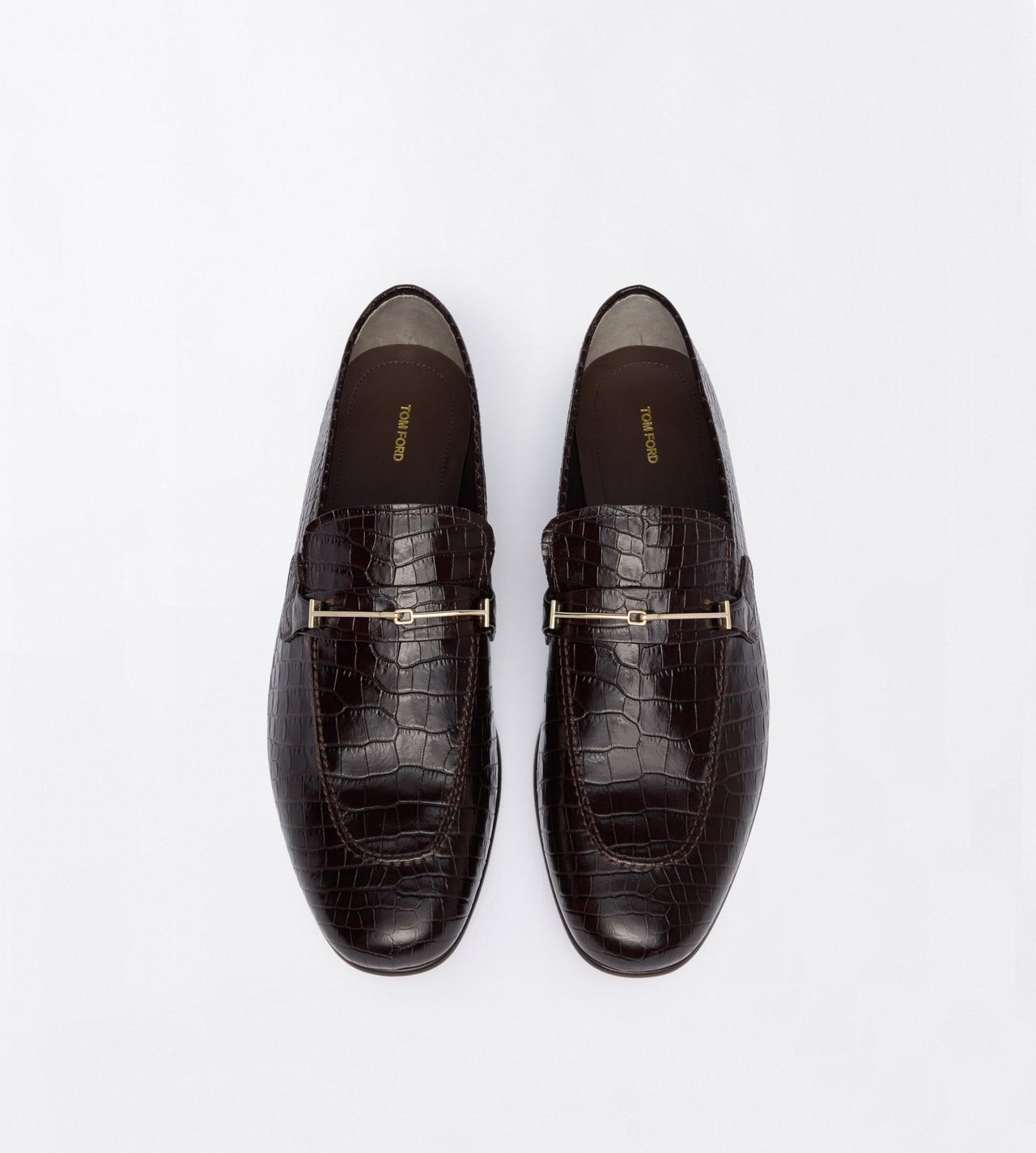 TOM FORD LEATHER ESPRESSO SOFT PRINTED ALLIGATOR DOUBLE T HARDWARE GIGI LOAFER