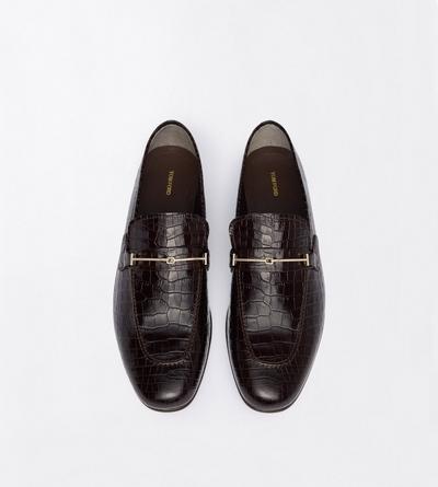 TOM FORD LEATHER ESPRESSO SOFT PRINTED ALLIGATOR DOUBLE T HARDWARE GIGI LOAFER