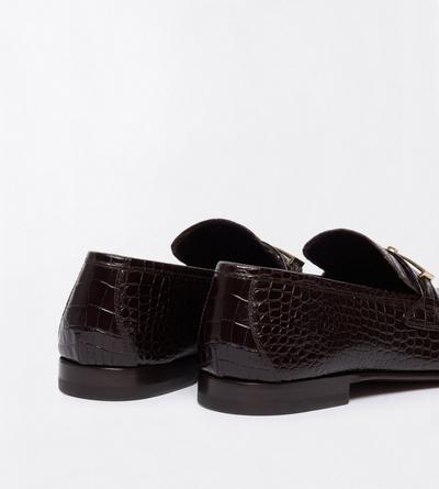 TOM FORD LEATHER ESPRESSO SOFT PRINTED ALLIGATOR DOUBLE T HARDWARE GIGI LOAFER