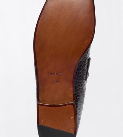 TOM FORD LEATHER ESPRESSO SOFT PRINTED ALLIGATOR DOUBLE T HARDWARE GIGI LOAFER