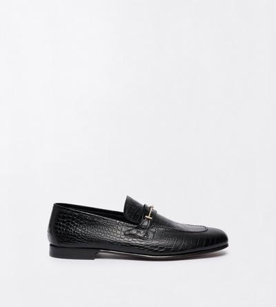 TOM FORD LEATHER BLACK SOFT PRINTED ALLIGATOR DOUBLE T HARDWARE GIGI LOAFER