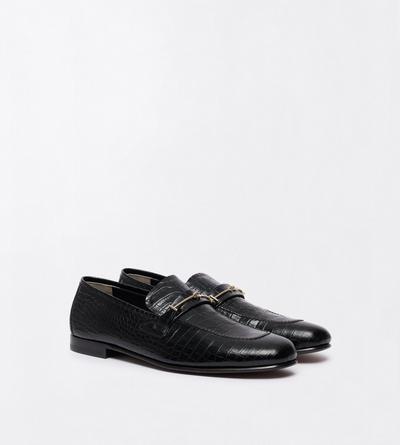 TOM FORD LEATHER BLACK SOFT PRINTED ALLIGATOR DOUBLE T HARDWARE GIGI LOAFER