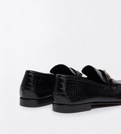TOM FORD LEATHER BLACK SOFT PRINTED ALLIGATOR DOUBLE T HARDWARE GIGI LOAFER