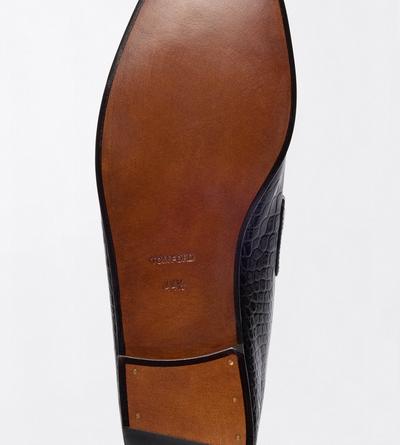 TOM FORD LEATHER BLACK SOFT PRINTED ALLIGATOR DOUBLE T HARDWARE GIGI LOAFER