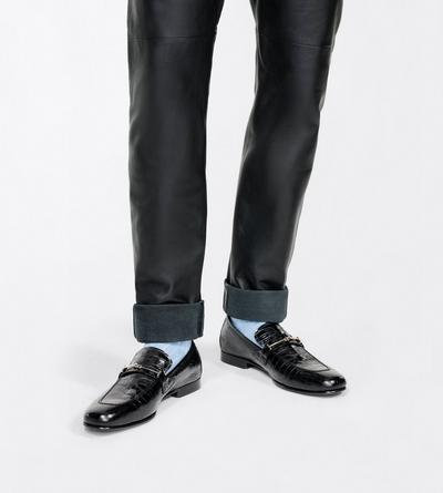TOM FORD LEATHER BLACK SOFT PRINTED ALLIGATOR DOUBLE T HARDWARE GIGI LOAFER