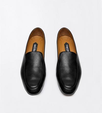 TOM FORD LEATHER BLACK SOFT SUPPLE LEATHER LEO SLIPPER