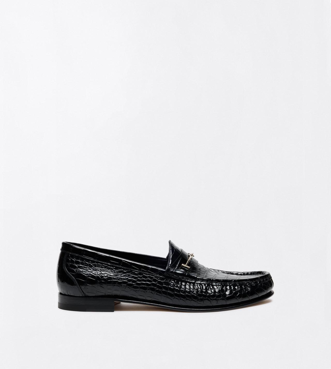 TOM FORD LEATHER BLACK PRINTED CROC DOUBLE T HARDWARE OSCAR LOAFER