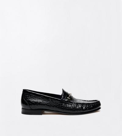 TOM FORD LEATHER BLACK PRINTED CROC DOUBLE T HARDWARE OSCAR LOAFER