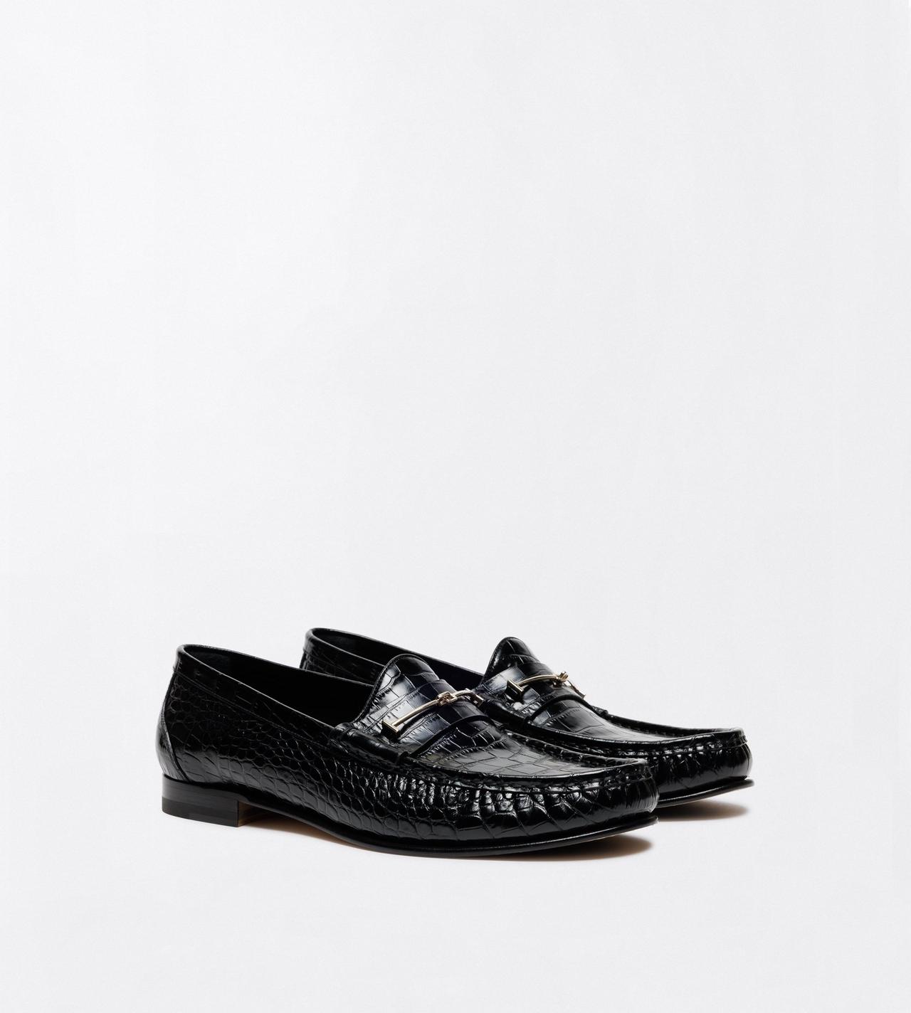 TOM FORD LEATHER BLACK PRINTED CROC DOUBLE T HARDWARE OSCAR LOAFER